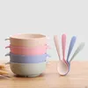 Plates 2pcs Wheat Straw Tableware Set Eco-friendly Utensils With Spoon Children Dish Dinnerware Kids Anti- Cutlery Dinner