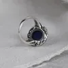 Bagues de cluster FNJ 925 Argent Lapis Lazuli Véritable Original S925 Solide Prue Bague Pour Femmes Bijoux Vintage Fleur Romantique