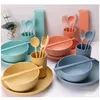 Dijkartikelen sets borden en kommen 32 stks tarwe straw keuken diner set camping herbruikbare sets-a