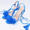 Sandalen Lovirs Damen High Heel Open Toe 12 cm Fransen Kreuzriemen Schnürkleid Stiletto Schuhe Übergröße 5-15