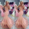 Elegant Peach Mermaid Prom Dresses with Capped Long Sleeves Lace Appliques Beading See Through Neck Formal Wear Evening Dress 2023
