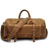 Duffel Bags Vintage Men Travel Bag Crazy Horse echt leer groot met schoenvak grote bagagebedrijf handtas