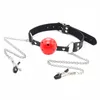Sexy Toys PU Leather Mouth Gag Ball Oral With Chain Nipple Clip Fetish Bondage Clamps Erotic Adult Toy