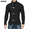 EBAIHUI Cardigans pour Homme Vintage Style Col Roulé Conception Modèle Hommes Vêtements En Cuir Bouton À Manches Longues Tricoté Homme Chandail