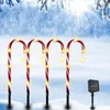 Solar Power Light Christmas Candy Cane Outdoor LED Garden Ground Plug Crutch Lights Year Decor Atmosphere