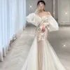 2023 Sırtı Boho Gelinlik Dantel Apliked Yaz Plajı Robe Gelin Gowns Uzun Kollu Tül Seviyor Açık Hanım