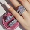 Alyans 2pcs/set pembe yuvarlak parlak zirkon kadın nişan partisi parmak yüzüğü ifadesi moda takı kadın hediyeleri 2023