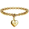 Link Bracelets KOtik 2023 Initial Charm Gold-Color Stainless Steel Heart 26 Letters Alphabet Bracelet For Women Jewelry Gifts