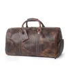 Torby Duffel Vintage Crazy Horse Skórzane podróż z kieszenią na buty 50 cm duża pojemność prawdziwa weekendowa torba bagażowa duże ramię