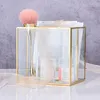 Storage Boxes Golden Luxury Clear Glass Makeup Box Plaid Cosmetic Brushes Organizer Jewelry Pencil Lipstick Holder