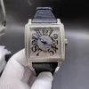 FM sky star luxury diamond inlaid platinum watch 45mm square Arabic numeral dial black belt men's Watchs2911