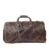 Duffel Bags Vintage Crazy Horse Leather Travel With Shoe Pocket 50 Cm Big Capacity Real Weekend Luggage Bag Large Shoulder