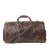 Torby Duffel Vintage Crazy Horse Skórzane podróż z kieszenią na buty 50 cm duża pojemność prawdziwa weekendowa torba bagażowa duże ramię