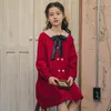 Girl Dresses Girls Red Princess Dress 2023 Autumn Midi Children Preppy Style Baby Kids Cute Party Clothing Button #6633