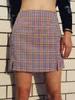 Skirts Harajuku Retro Plaid Skirt Women Sweet Girls Dance Mini Slit Slim High Waist Straight Ladies Korean Style 2023