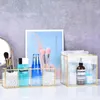 Storage Boxes Golden Luxury Clear Glass Makeup Box Plaid Cosmetic Brushes Organizer Jewelry Pencil Lipstick Holder