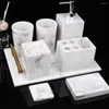 Bath Accessory Set 5pcs Resin Marble Texture Bathroom Wash Toothbrush Holder Liquid Soap Dispenser Dish Tumblers Kits For El