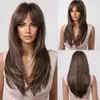 Piex Cutting Long Straight Wigs Blond and Brown Hair with Bangs Ombre Color Hair Wig for Women Haiir Hight Temperature Hairstyle