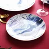 Assiettes à salade rondes en céramique européenne, assiettes à Dessert japonaises, plateau en marbre pour Sushi, os de cuisine, ensembles de vaisselle en porcelaine
