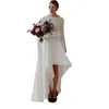 2023 Asymmetrical A Line Wedding Dresses Simple Backless 3/4 Long Sleeves Sashes Draped High Low Garden Country Beach Bridal Gowns robe de Ruffles