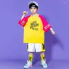 Scene Wear Kid Kpop Hip Hop Clothing Overized T Shirt Top Summer Shorts Pleated Kirt Mini för Girl Boy Jazz Dance Costume Clothes Set