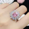 Wedding Rings Princess Cut Pink CZ Zircon Silver Color Adjustable Engagement Ring For Women Cocktail Party Jewelry Gifts