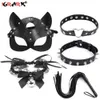 Trajes sexy fetish bdsm bondage couro de gato máscara acessórios de gola pesco