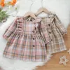 Girl Dresses Infant Girls Dress 2023 Autumn Winter Long Sleeve Casual Princess Plaid Party Ruffles Baby Children Clothing 3M-3 Years