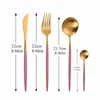 Set di stoviglie Set di posate in oro rosa Stoviglie in acciaio inossidabile Opaco 16 pezzi Cucchiaio Forchetta Coltello Cena Posate da cucina complete