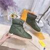 Kadın tasarımcı yastık konfor ayak bileği botları naylon tuval bağcıları nappa deri katırlar klasik kar kapitone patik kumaş astarlar kış spor ayakkabıları kutu