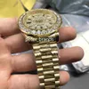 High quality Day Date watch18K Gold Luxury mens watch Big diamond Bezel Gold Stainless steel original strap Automatic men Watches 270g