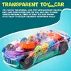 Elektrisches transparentes Spielzeugauto auf Blick auf Autos Mechanische batteriebetriebene Rennfahrzeuge Spielzeug sichtbare farbige sich bewegende Zahnräder Brillante LED -Licht -Effekte Musik