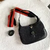 Designer-Clutch-Aufbewahrungstasche, schwarze Denim-Crossbody-Achseltaschen, Damen-Handtaschen, Klappe, Canvas, echtes Leder, Tragetasche, Gun Gold Hardware, alte Blumen, abnehmbare 2 Riemen