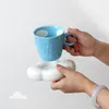 Cups Saucers 250ML Hand Painted Blue Sky White Cloud Cup And Saucer Ceramic Handmade Coffee Mug With Dish Cute Tea Set Home Decor Gift