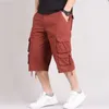 Men's Shorts Men's Summer Multi-Pocket Baggy Cargo Cotton Calf Knee Length Pants Male Solid Casual Short Trouser Plus Size 40