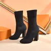 Luxe cheville chaussette bottes maille Accent tissu extensible Silhouette talons hauts femme désert classique hiver dames Martin baskets taille 35-42