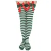 Chaussettes de noël à rayures pour femmes et filles, bas au-dessus du genou, longues, imprimées, cuisses hautes, rayées, doux et mignons, renne, cadeaux au-dessus du genou