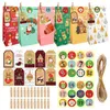 Cadeau cadeau 24sets Craft Sacs en papier kraft de Noël Party Favor Treat Emballage Set Cookies Pochette avec des autocollants de Noël Bonhomme de neige rouge