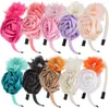 Accessoires de cheveux 1 PC Big Flower Bows Bandeaux pour filles Strass Doux 4,5 pouces Hairbow Soie Floral Enfants Bandes de cheveux Enfants Cerceaux de tête