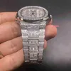 Мужские бриллиантовые часы со льдом с серебряной сталью из нержавеющей стали часы Странная мода Смотрите алмаз автоматический механика278U