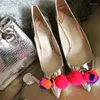 Dress Shoes Bling Mirror Leather Mixed Colors Pom Pumps Female Woolen Yarn Ball Stiletto High Heels Pointed Toe Runway Party