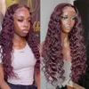 Perucas de renda quente 99J Borgonha Kinky Curly Synthetic Middle Part Front 180% Wine Red Loose Wave For Women 221216