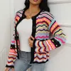 EBAIHUI Elegant Rainbow Colored Sweater Long Sleeve Knit Cardigan Women Autumn Hollow Out Sweaters Female Fashion Outerwear 2023