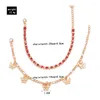 Anklets LETAPI Red Crystal Ankle Bracelets For Women Gold Color Butterfly Multi-layer Anklet Female Simple Leg Chain Foot Jewelry