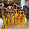 Gold Meerjungfrau Brautjungfer Kleider Langes Kleid für Hochzeit Party Afrikanische Frau Robe Demoiselle D'honneur Hochzeit Gast Kleid