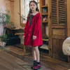 Dziewczyna sukienki Dziewczyny Czerwona Księżniczka sukienka 2023 Autumn Midi Children Preppy Style Baby Kids Cute Party Clothing Button #6633