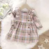 Girl Dresses Infant Girls Dress 2023 Autumn Winter Long Sleeve Casual Princess Plaid Party Ruffles Baby Children Clothing 3M-3 Years