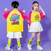 Scene Wear Kid Kpop Hip Hop Clothing Overized T Shirt Top Summer Shorts Pleated Kirt Mini för Girl Boy Jazz Dance Costume Clothes Set