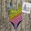 Color Swimwear Print One Piece Swimsuit Women Fashion Vacation Bathing Suit with Pad Beach Wear