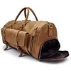 Duffel Bags Vintage Men Travel Bag Crazy Horse echt leer groot met schoenvak grote bagagebedrijf handtas